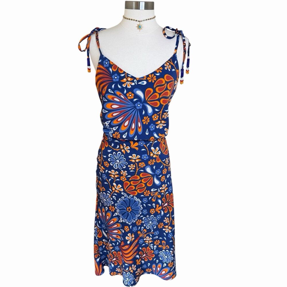Sigrid Olsen 2 Piece Skirt Set Womens M Cami Top  Midi Skirt Floral Beaded NEW